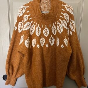 Fair Isle Leaf Mock Neck Sweater